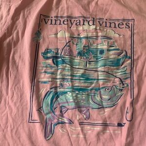 Vineyard Vines Pink Tee with Boat and Fish Graphic